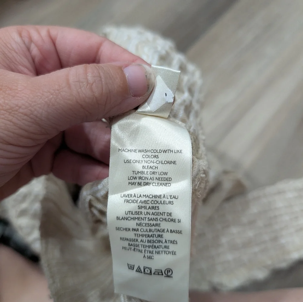 Free People Size Small Jane Printed Crop Top Tee, Long Sleeve‎ In Oatmeal